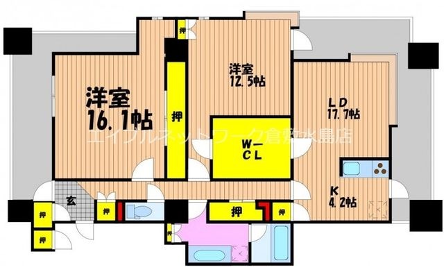拡大写真:LA MIA CASA 10階903の間取り