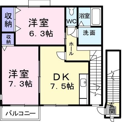 拡大写真:カンフォタブル クォーター 2階201の間取り
