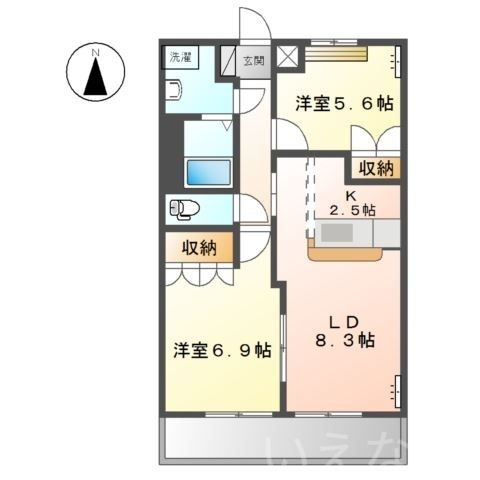 拡大写真:岡山市東区益野町 2階203の間取り