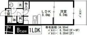 拡大写真:名古屋市瑞穂区瑞穂通1丁目 5階502の間取り