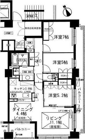 拡大写真:ラマーサ八事山Ⅰ(La Marsa八事山I) 4階402の間取り