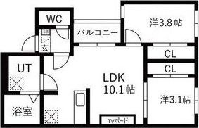 拡大写真:Tidy本陣西 2階202の間取り