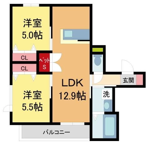 拡大写真:フロレゾン夙川 2階203の間取り