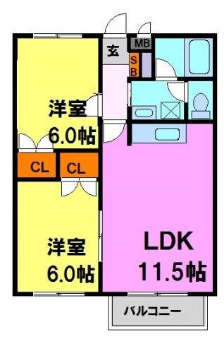 拡大写真:ウッディーパル萩原 2階B203の間取り