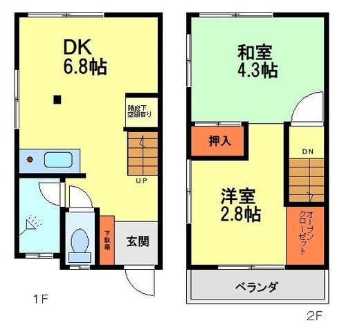拡大写真：花屋敷1丁目10-7テラスハウス（Ｍハウス花屋敷） 2階1の間取り