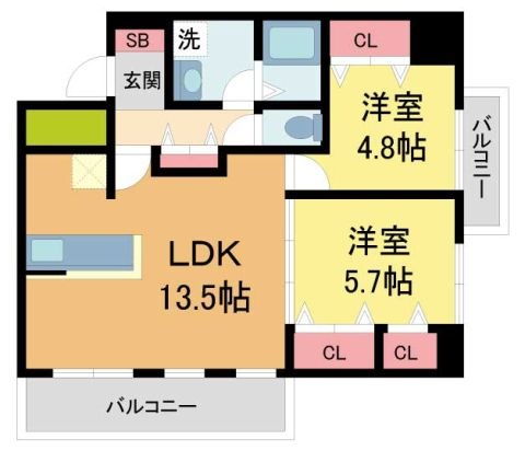 拡大写真:CRYSTA荒牧 4階401の間取り