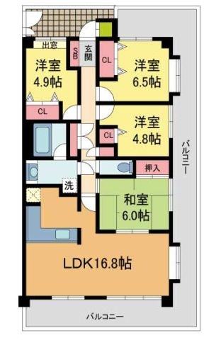 拡大写真:清荒神ヒルズ 4階415の間取り