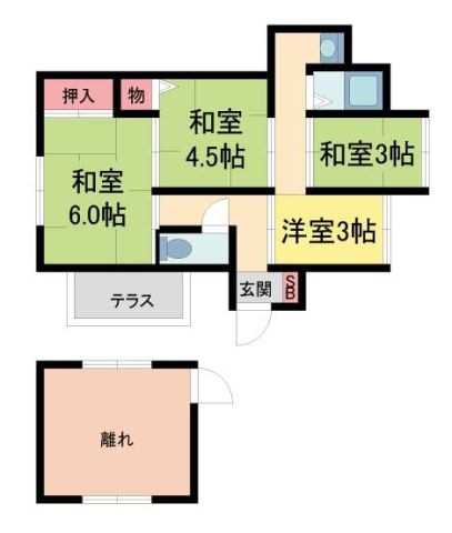 拡大写真:下加茂1丁目8-2貸家 1階-の間取り