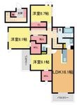 写真：Ｄ－ｒｏｏｍ中州2階の間取図