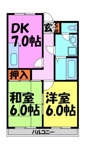 拡大写真:売布ハイツ 2Fの間取り