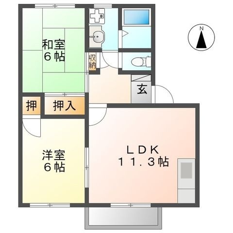 拡大写真:モンシャトー可児 C 2階202の間取り