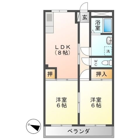 拡大写真：サンハイツスター 1階1Lの間取り