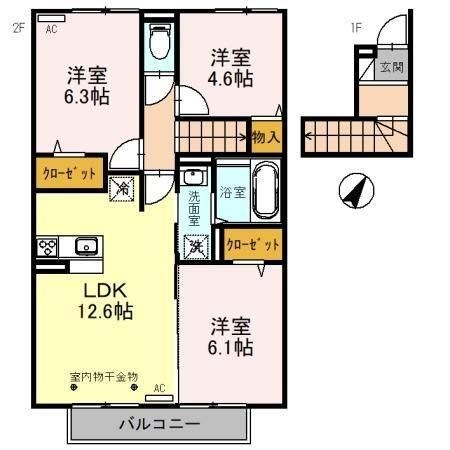 拡大写真:アウレスト 2階202の間取り