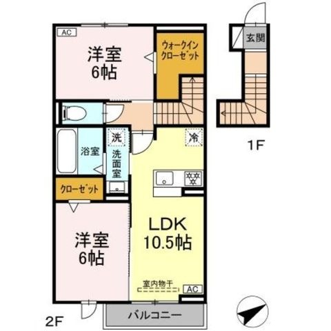 拡大写真:Dスクエア宮地 2階202の間取り