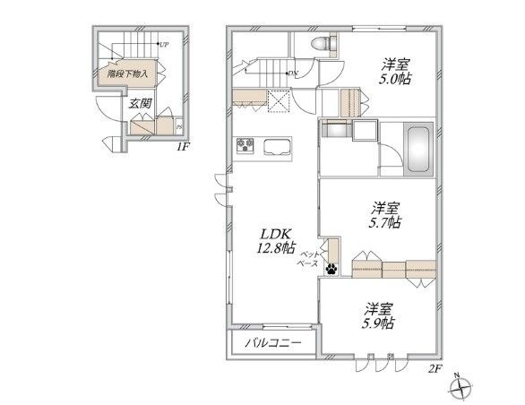 拡大写真:Bowhaus 1階102の間取り