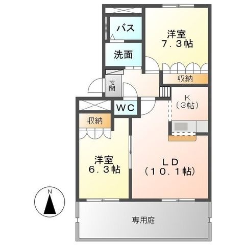 拡大写真：Ｐｌａｎｔ　ｄ’ｏｒ 1階105の間取り