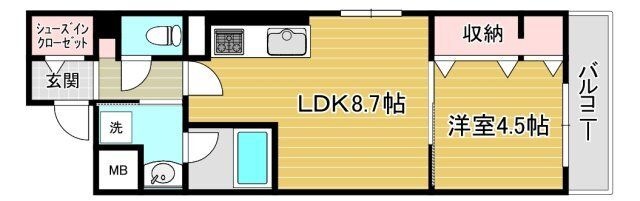 拡大写真：グランブルー高槻 4階401の間取り