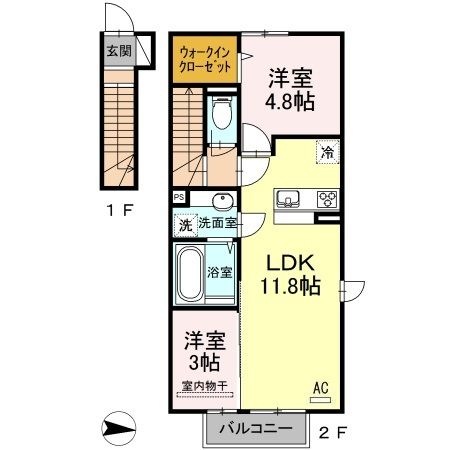 拡大写真：D-room泉台　A棟 2階201の間取り