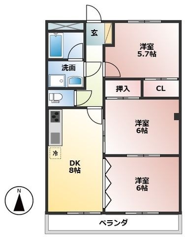 拡大写真:メイプルハウス 2階201の間取り