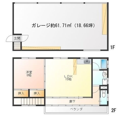拡大写真:ガレージハウス神戸町 1階1の間取り