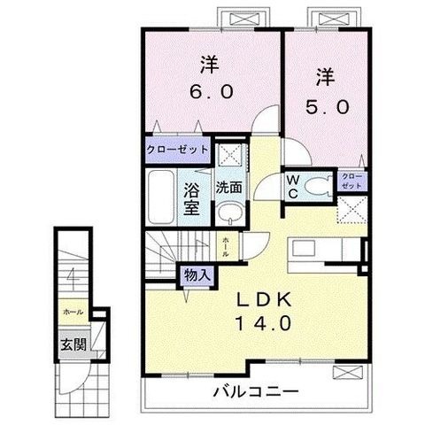 拡大写真:袋井市山科 2階205の間取り