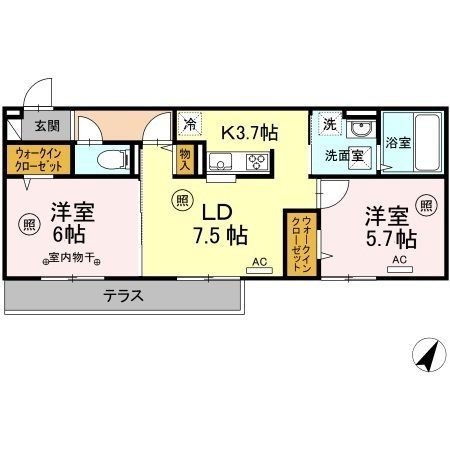 拡大写真:ヒルズライフ B棟 1階B103の間取り