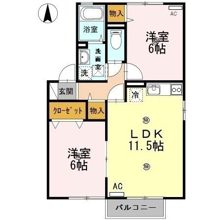 拡大写真：清水崎ハウス　A棟 2階201の間取り