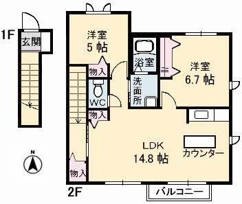 拡大写真:ブランシェ野原A棟 2階202の間取り