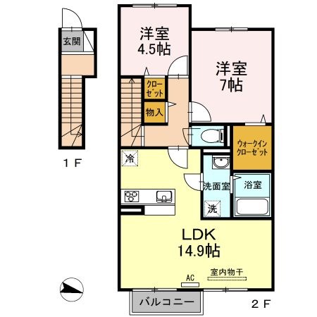 拡大写真:フォンテーヌ金倉 C棟 2階205の間取り