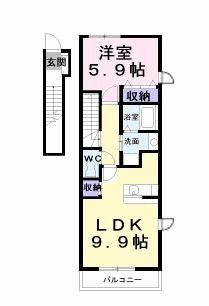 拡大写真:コート・ヤード Ⅱ B 2階201の間取り