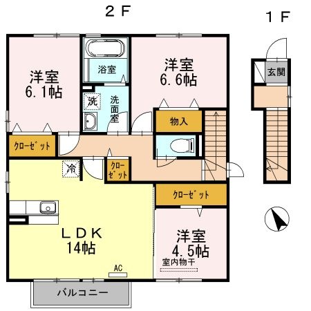 拡大写真:D-ROOMリリィー 2階201の間取り