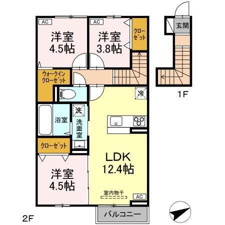 拡大写真：プランドール　イサコ 2階205の間取り