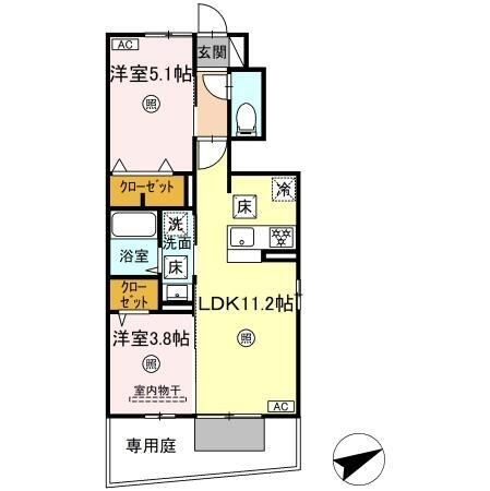 拡大写真:D-ROOM N.T 2階201の間取り