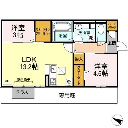 拡大写真：Leafull 1階106の間取り