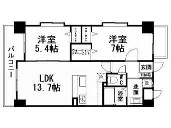 拡大写真:セレーノ行橋 7階707の間取り