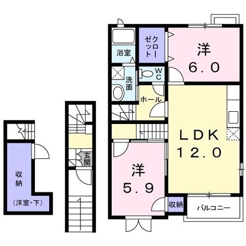 拡大写真:パスィオンⅠ 2階203の間取り