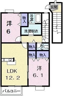 拡大写真:ローズ・アヴェニュー Ⅱ 2階202の間取り