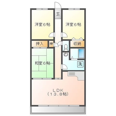 拡大写真:フクスイ 4階401の間取り