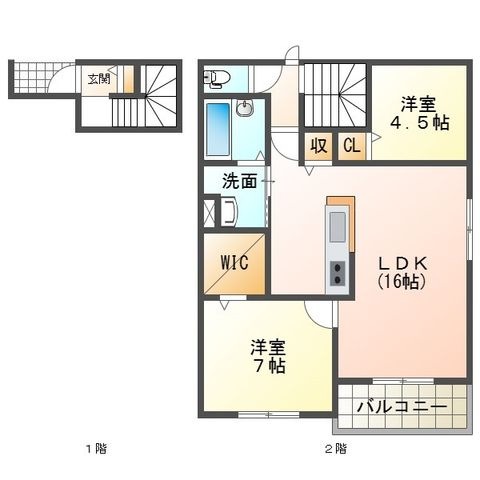 拡大写真:Belle Lead 橋口町C棟 2階201の間取り