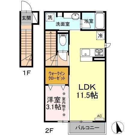 拡大写真:カーサ アチェロ 2階201の間取り