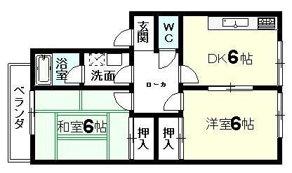 拡大写真:ハイツウエスト1 2階206の間取り