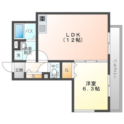 拡大写真:クリエオーレ石原町 2階202の間取り