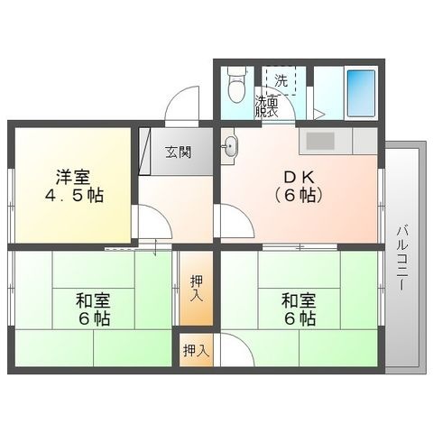 拡大写真:フレグランスさんわB・C 2階B202の間取り