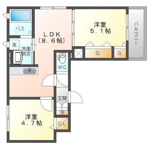 拡大写真:クリエオーレ西郷通 2階201の間取り