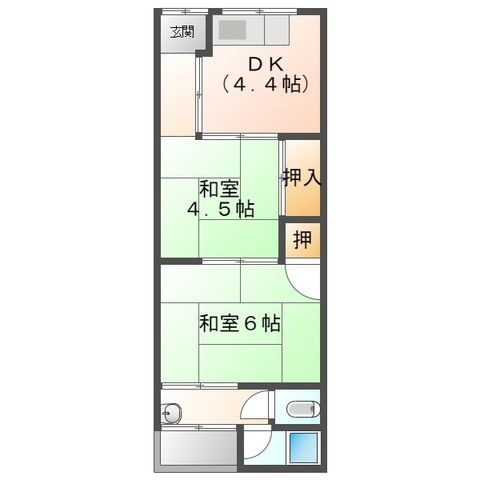 拡大写真:水無月荘 205の間取り