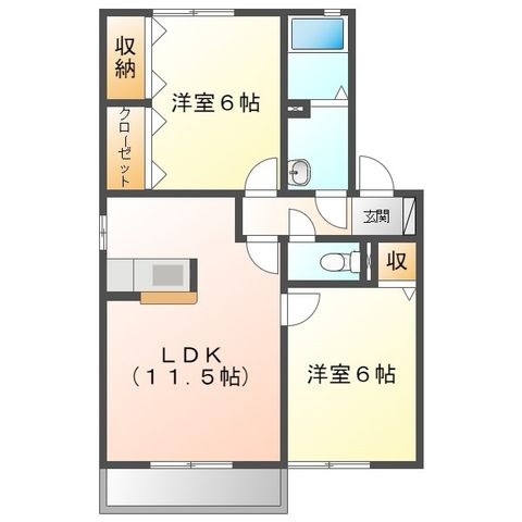 拡大写真:メルベーユコート B 2階1の間取り
