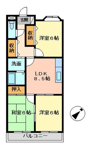 拡大写真：メープルコート 1階102の間取り