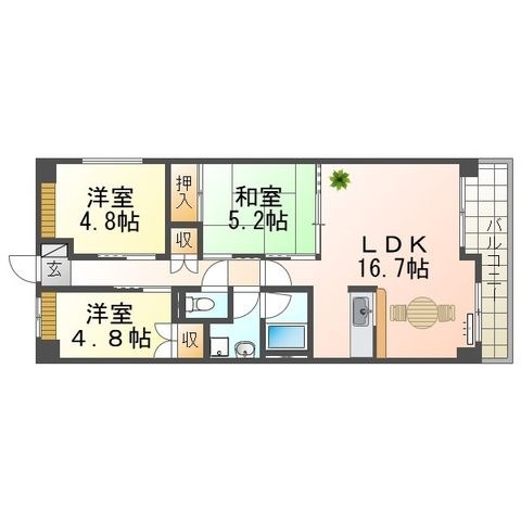 拡大写真：崇徳院ハイツ Ｎ棟 3階305の間取り