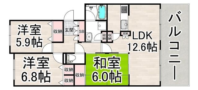 拡大写真:エスト塚口プリサージュ 1階105の間取り