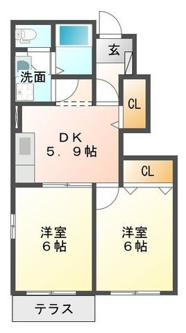 拡大写真:ソレイユN B 1階102の間取り